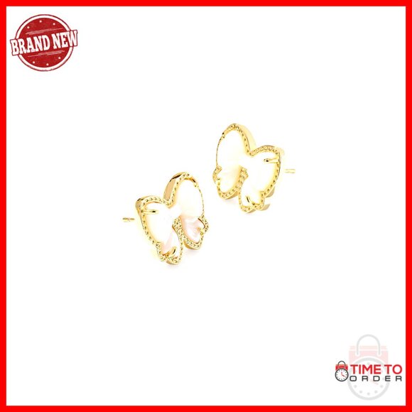 Gold Plated Bow Stud Earrings with Mother-of-Pearl 0.55